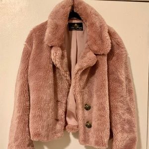 Pink Free People Faux Fur Coat